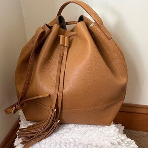 Women's Isaac Mizrahi Caramel Bridgehampton Leather Bucket Bag